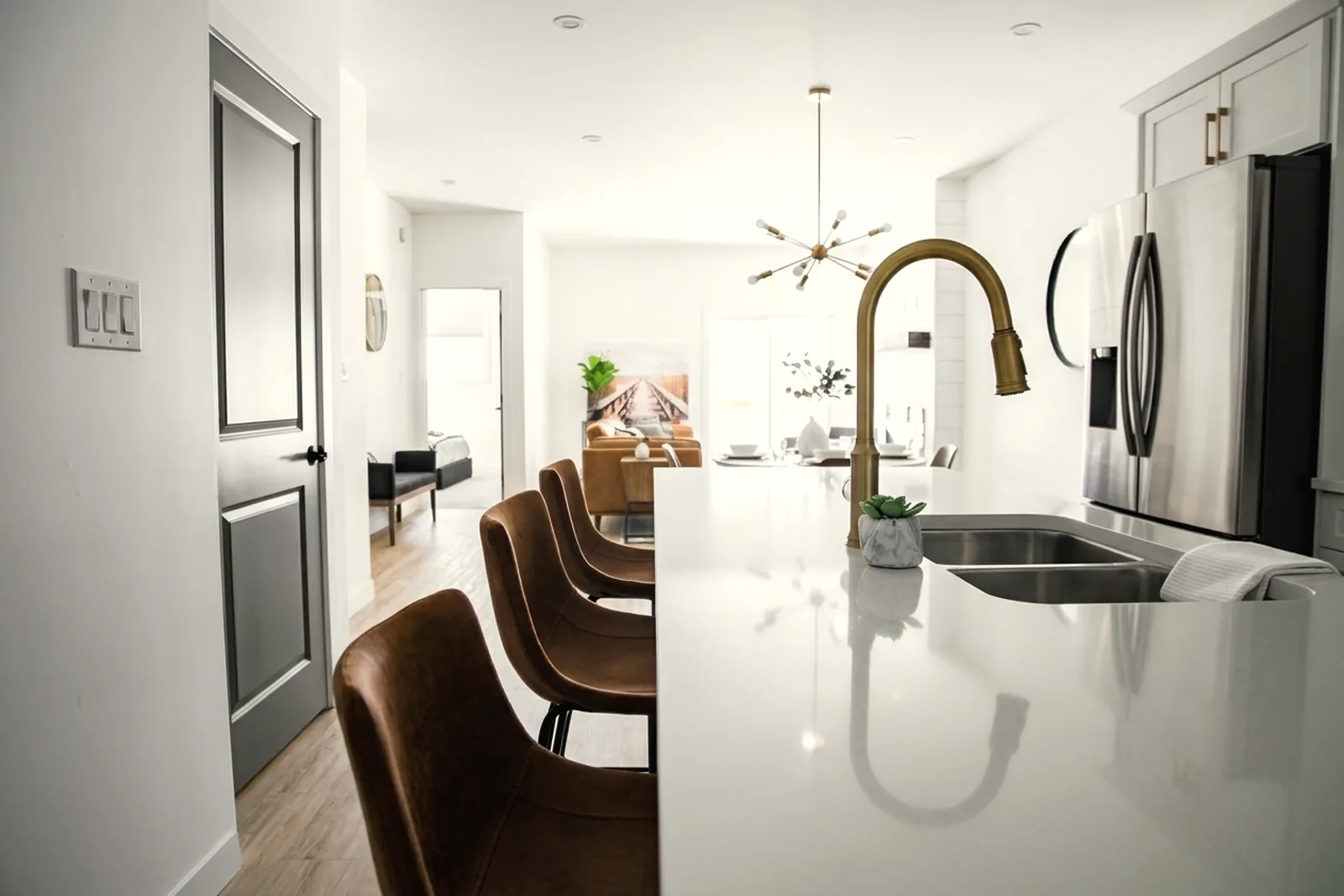 Finished one-bedroom ADU interior with an open kitchen and living area
