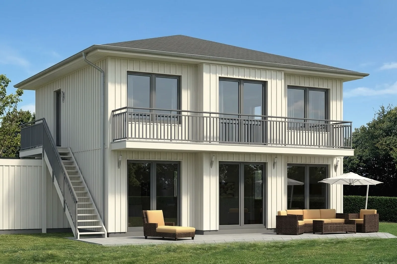 Two-story ADU with living space above a garage